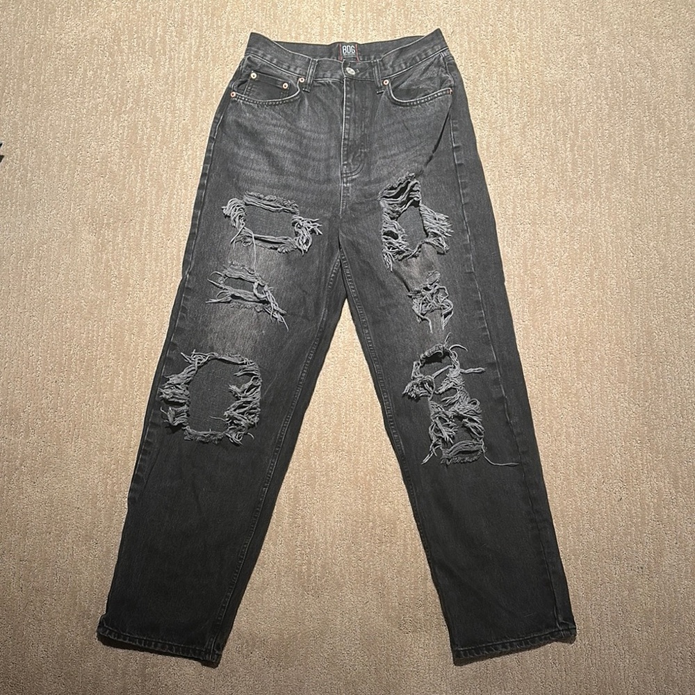 Distressed Black Jeans, High Rise Baggy for Women